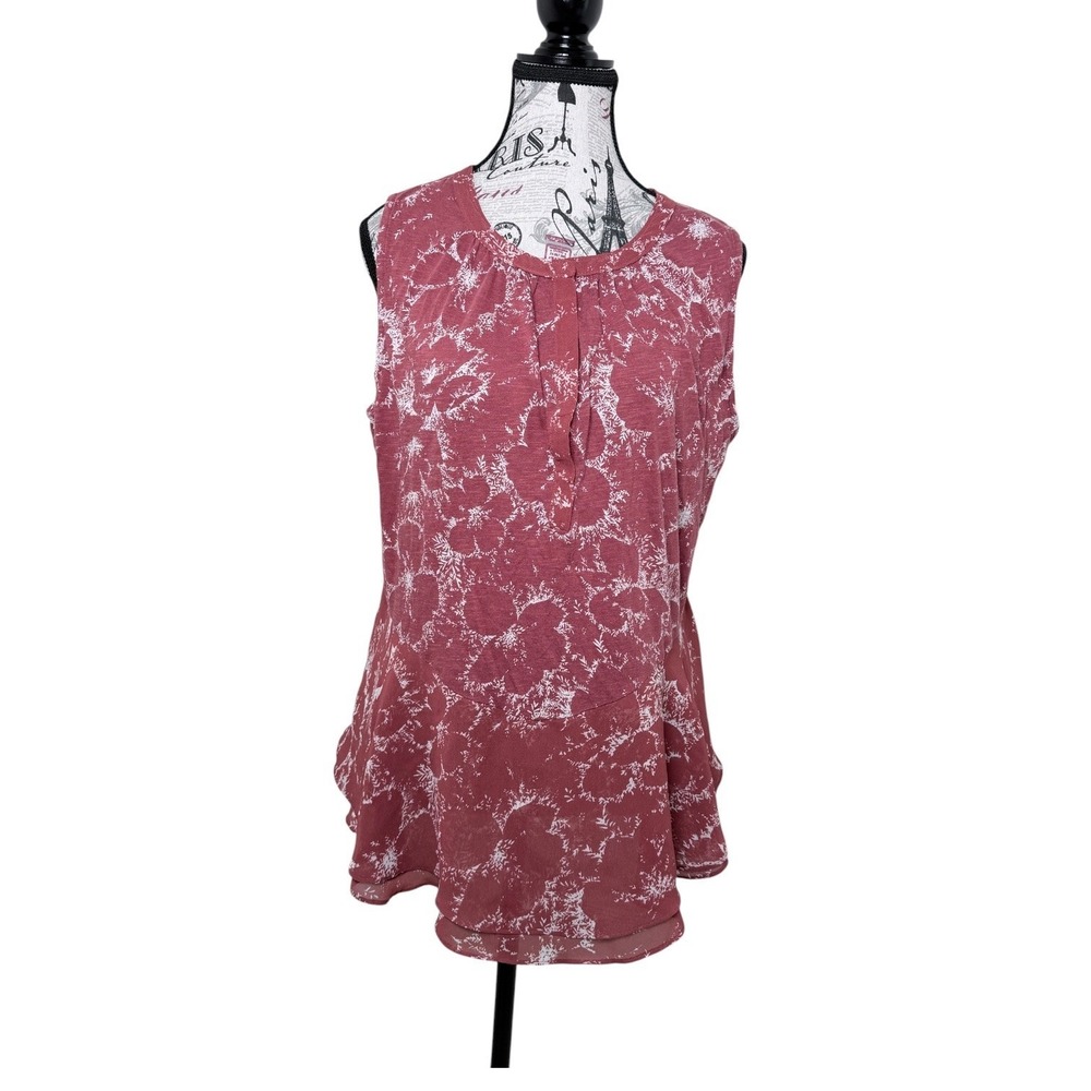 Lucky Brand Floral Peplum Top Womens‎ 1X Pink Excellent Boho Henley Sleeveless
